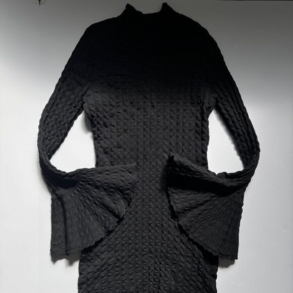 Keepsake the Label Aeroplane Textured Black Bell Sleeve Dress Size Medium - Picture 2 of 7